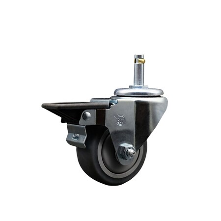 Service Caster 3'' Thermo Rubber Wheel Swivel 7/16'' Grip Ring Stem Caster with Brake SCC-GR20S314-TPRB-PLB-716138
